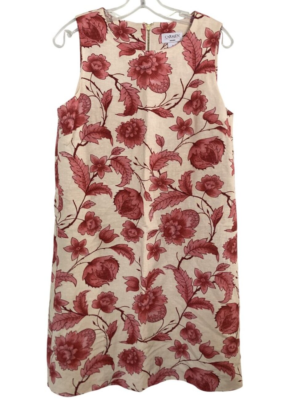Floral Linen Blend Sleeveless Dress By Carmen Marc Valvo Size 8 With Back Zipper
